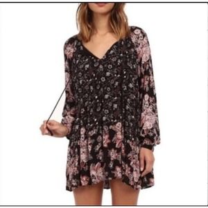 Free People Lucky Loosie Black Floral Swing Babydoll Dress